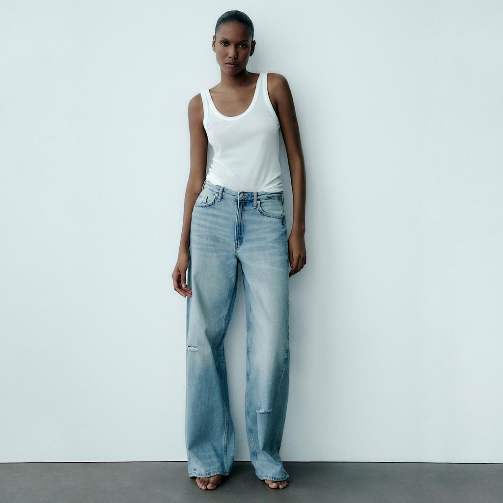 ШИРОКИЕ ДЖИНСЫ ПОЛНОЙ ДЛИНЫ ZARA TRF WIDE-LEG MID-RISE FULL LENGTH JEANS LIGHT BLUE M00520