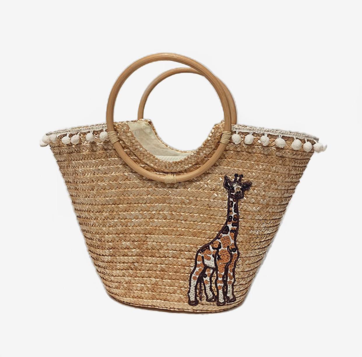 Сумка из соломы с вышивкой «Giraffe»
