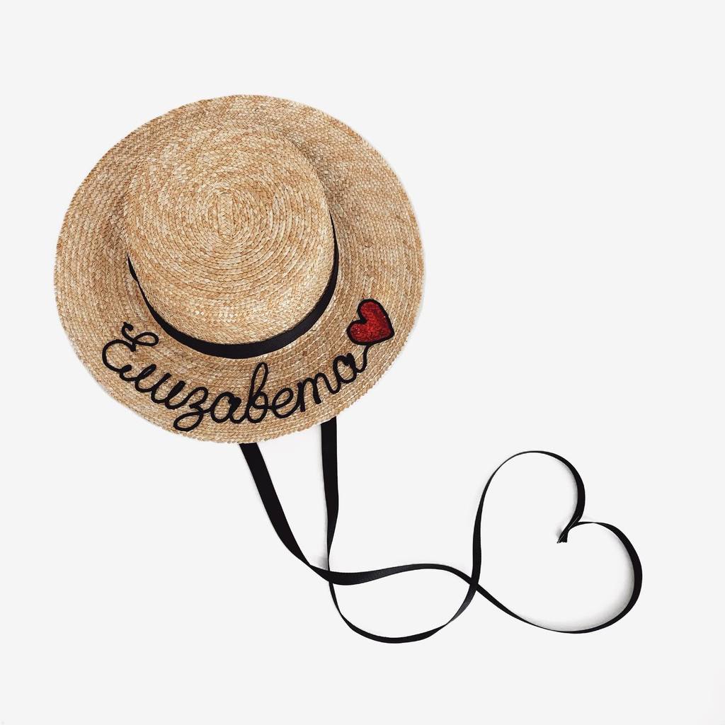 Канотье из соломы с ручной  вышивкой персонализация