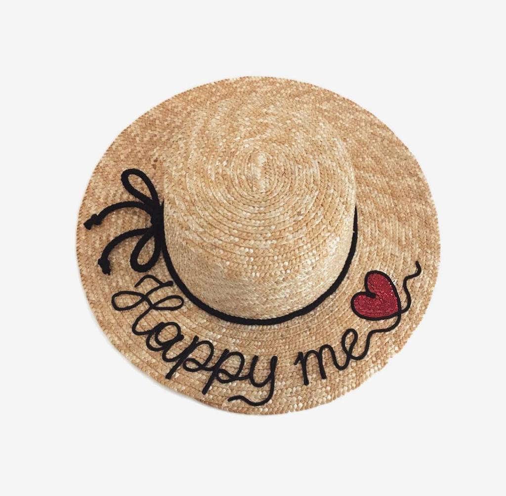 Канотье из соломы с ручной вышивкой "Happy me"