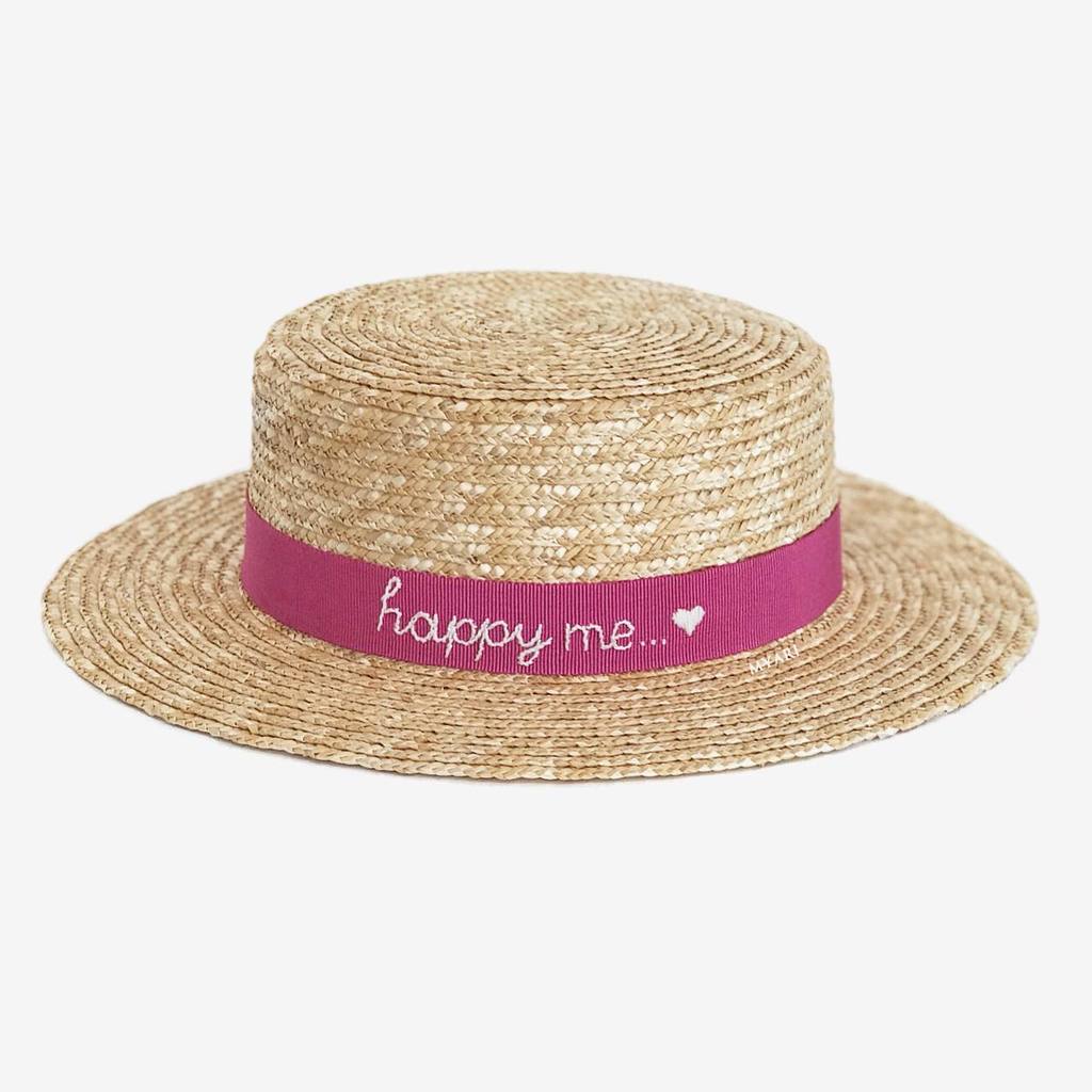 Канотье из соломы с ручной вышивкой персонализация на ленте