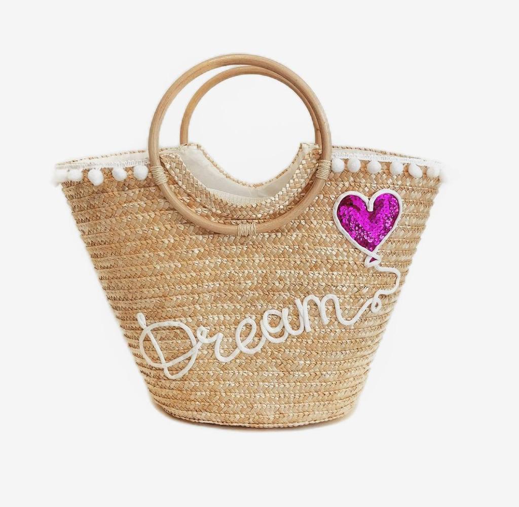 Сумка-корзинка из соломы с вышивкой "Dream"