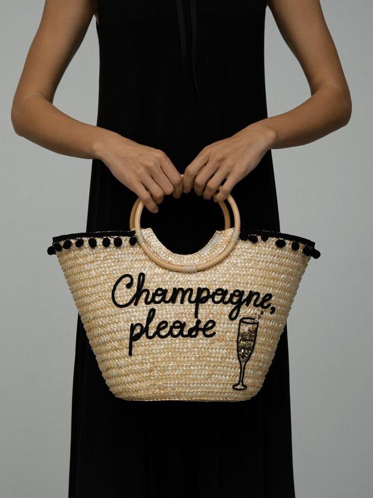 Сумка из соломы с вышивкой "Champagne, please"
