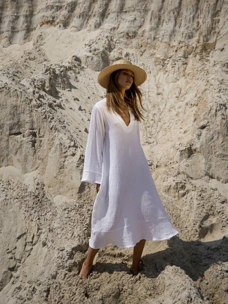 Платье-туника с V образным вырезом из двухслойного муслина/белый