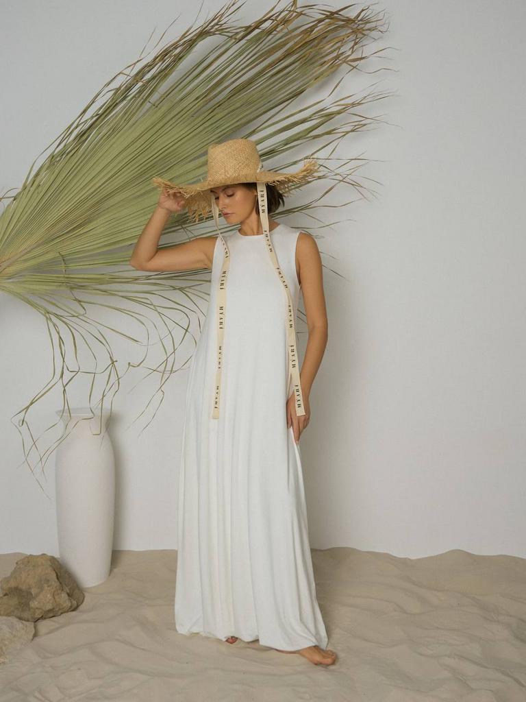 Платье-баллон из трикотажа/молочный