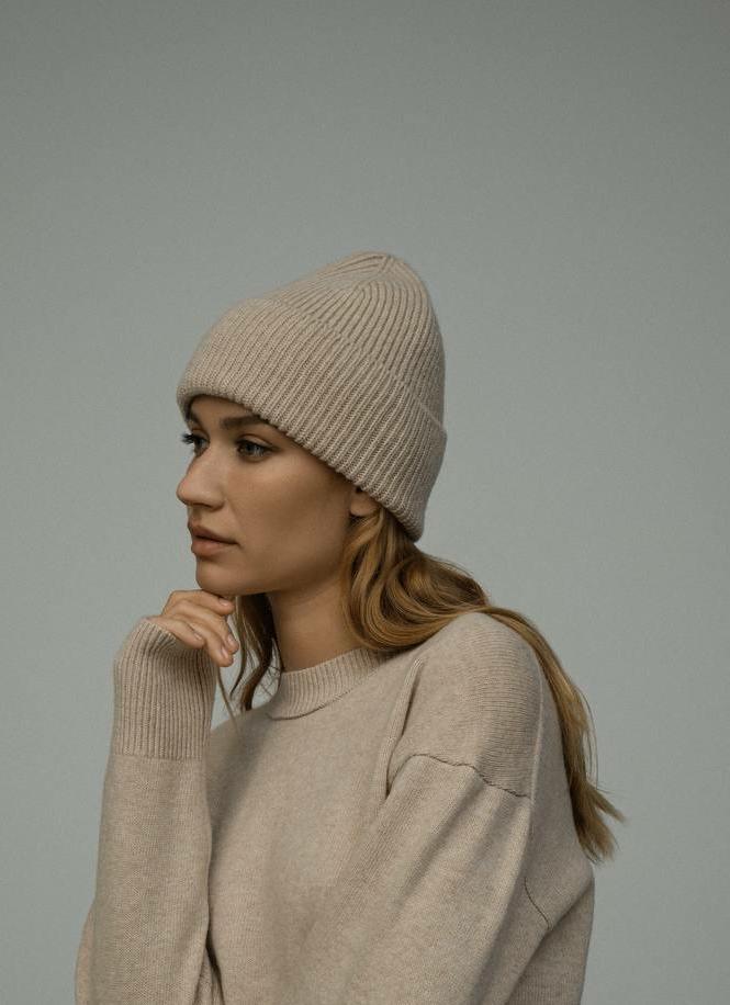 Шапка из итальянской шерсти с кашемиром/песочный