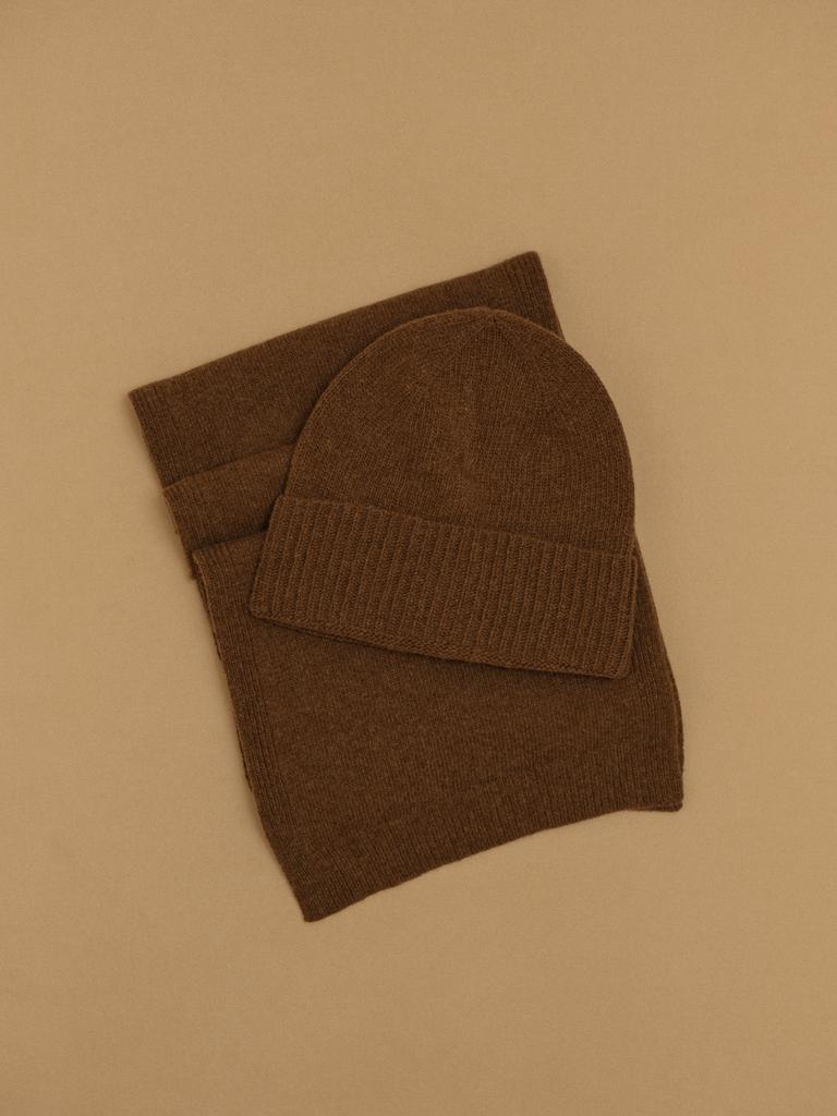 Комплект шапка и шарф из итальянской шерсти с кашемиром/шоколад