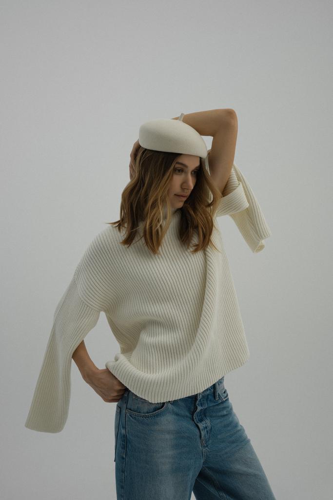 Хлопковый свитер-кафтан оверсайз силуэта/пломбир