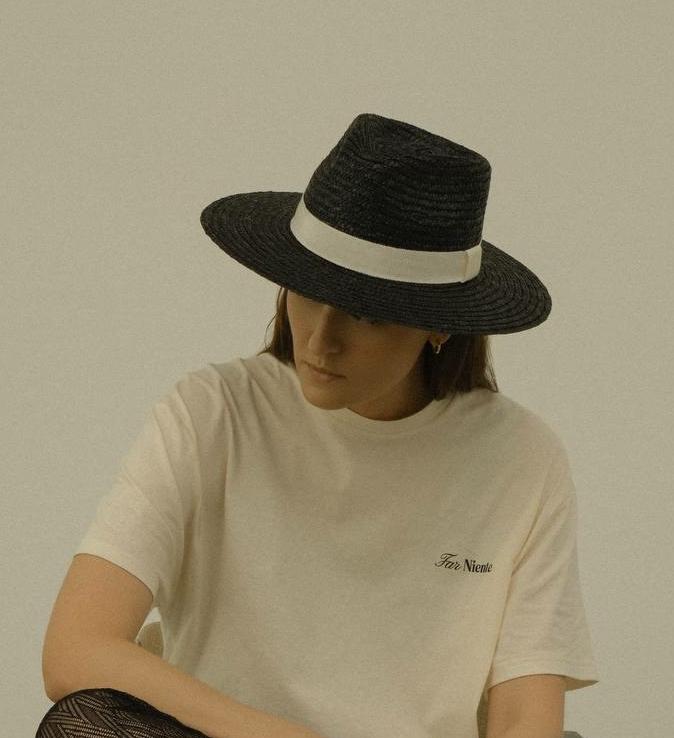 Шляпа федора из пшеничной соломы/чёрный