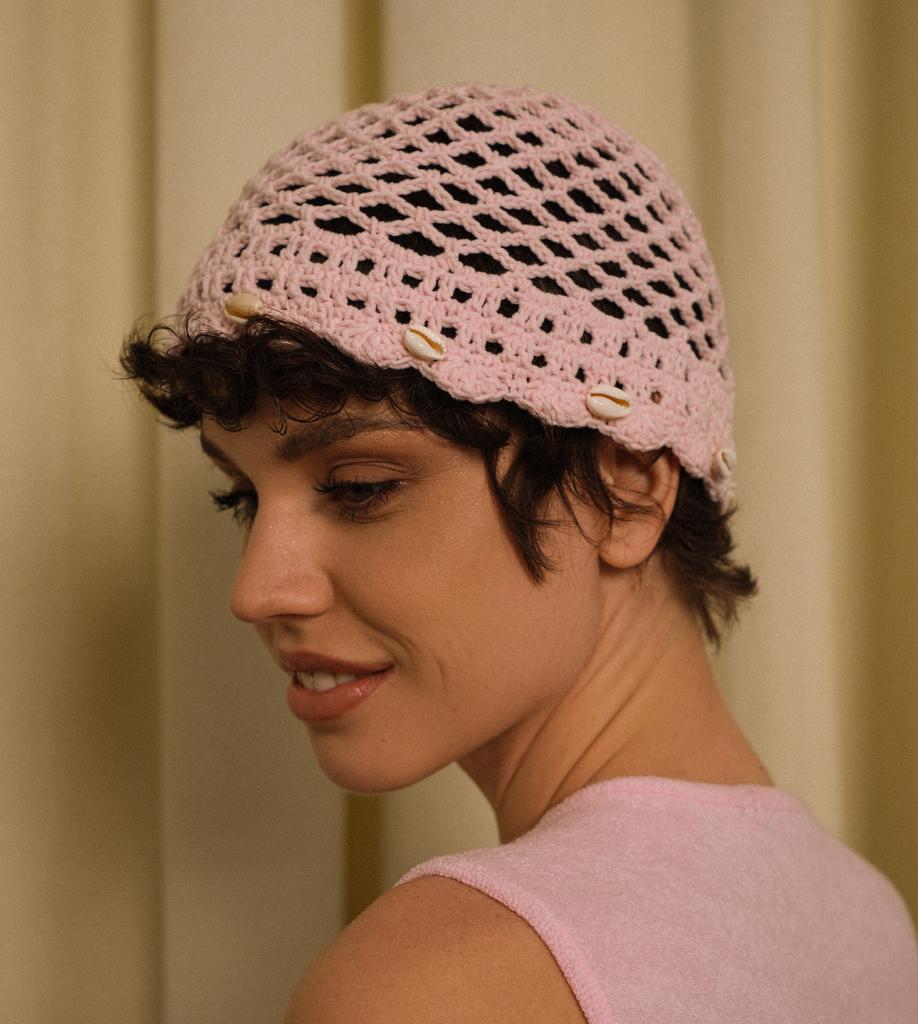 Кроше ручной работы из хлопка с ракушками/нежно розовый