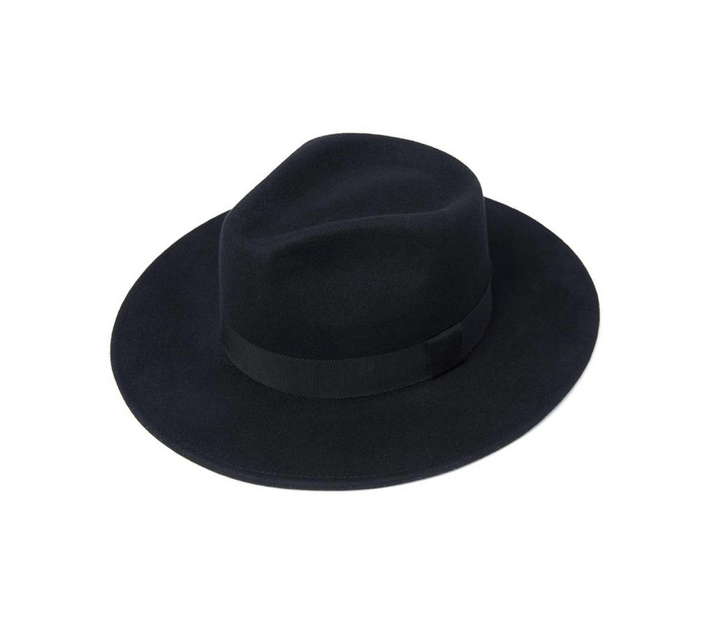 Шляпа федора FF03 широкополая с прямыми полями из фетра/черная