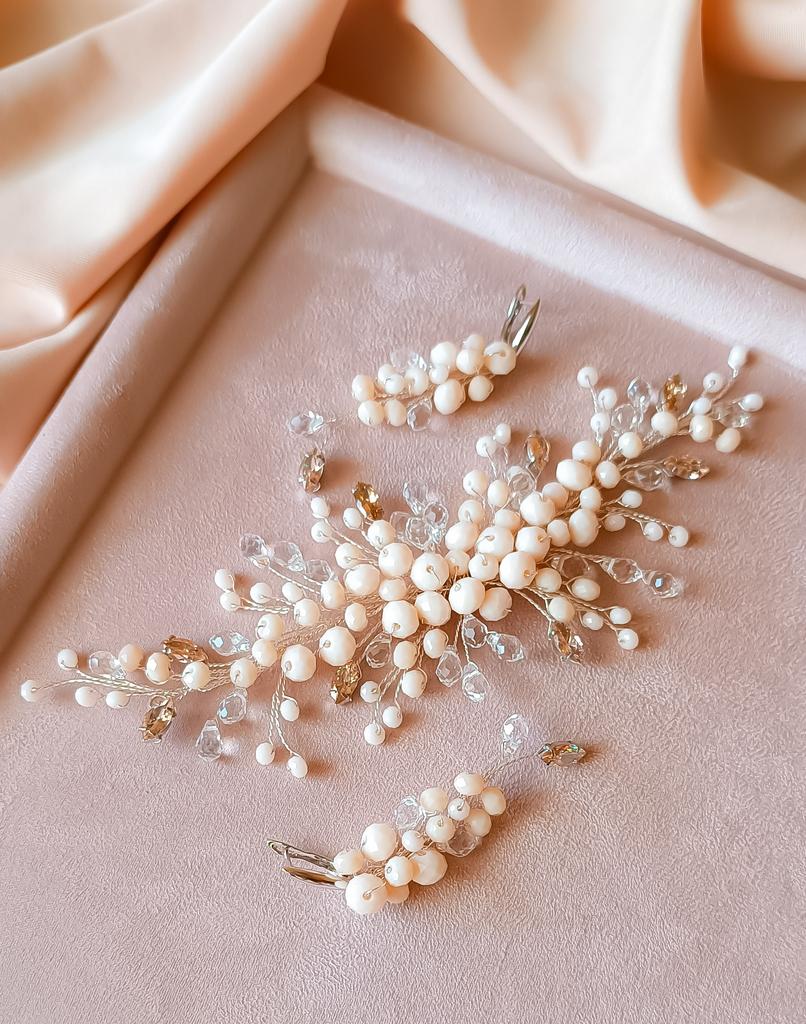 Украшение для причесок. Свадебная веточка и серьги
