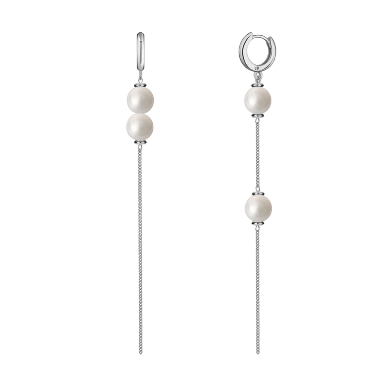Серьги "Basic" асимметричные с 4мя белыми жемчужинами