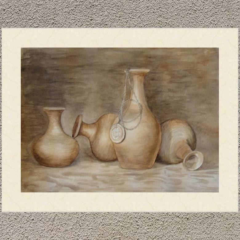 натюрморт гризайль сепия акварель керамические кувшинчики с биркой
