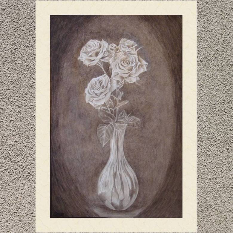 натюрморт гризайль сепия акварель белые розы в вазе