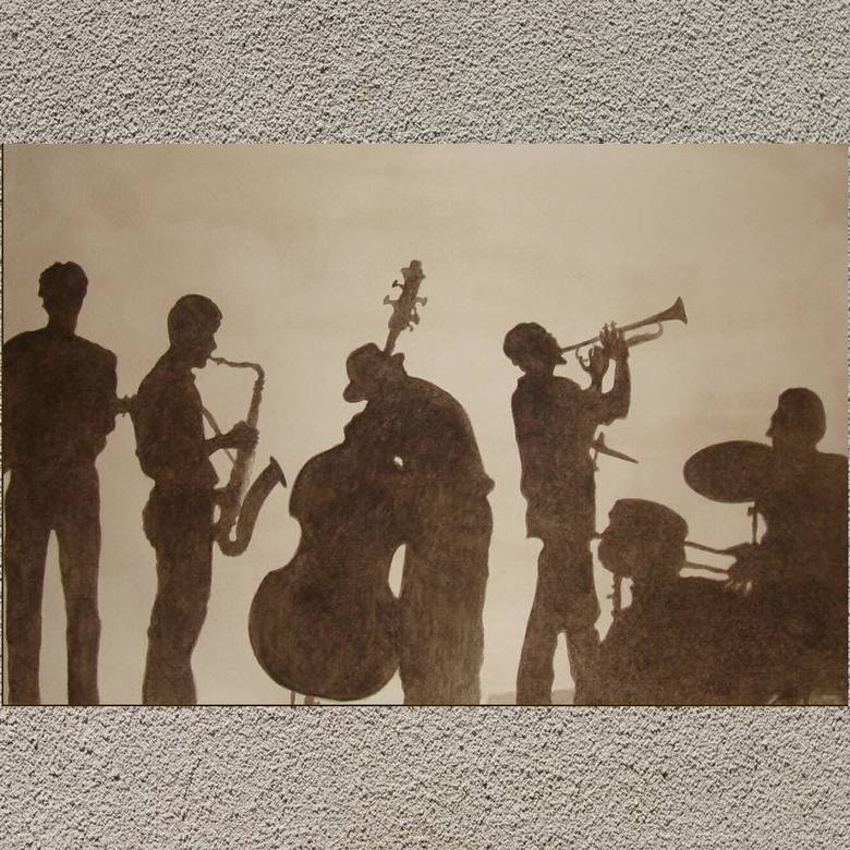 портрет гризайль  музыканты джаз контражур