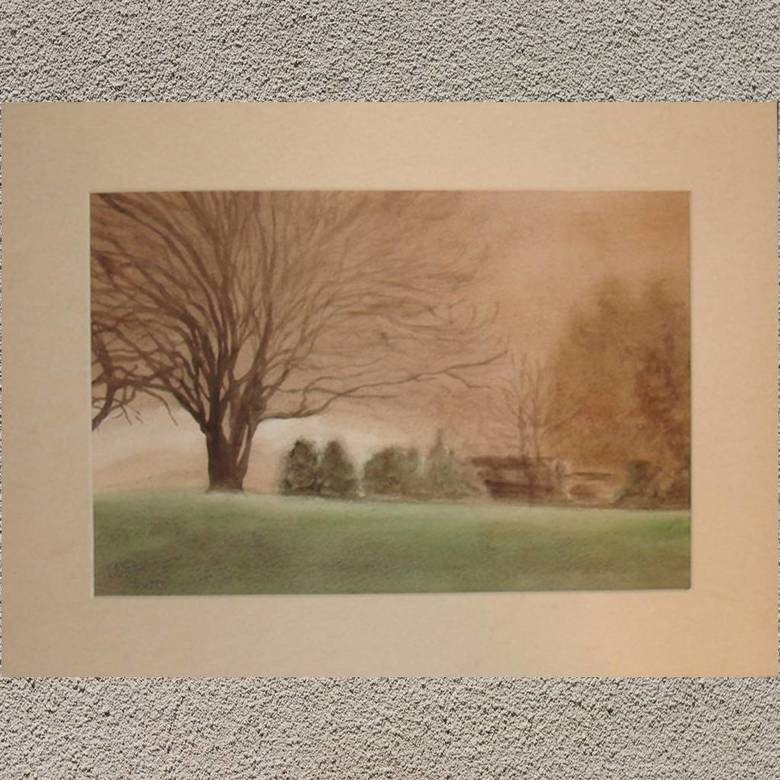 пейзаж акварель лето дерево кусты поляна 120