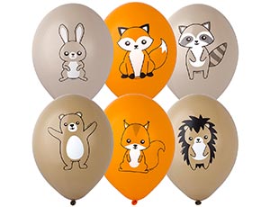 Шар с рисунком 14" Лесные зверюшки 2цв