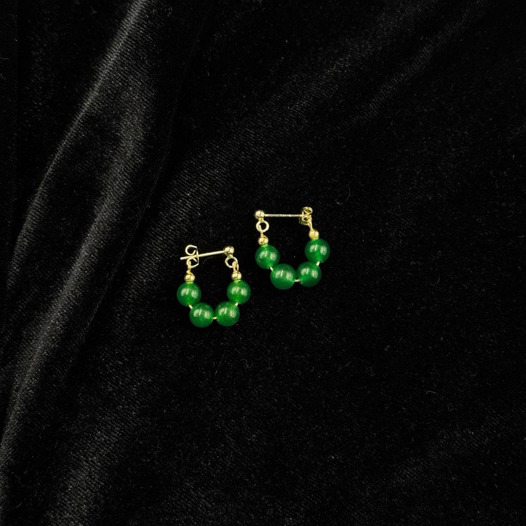 Серьги с нефритом "Полукруг"