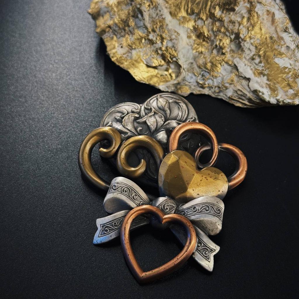 Винтажная брошь "Сердечная композиция"