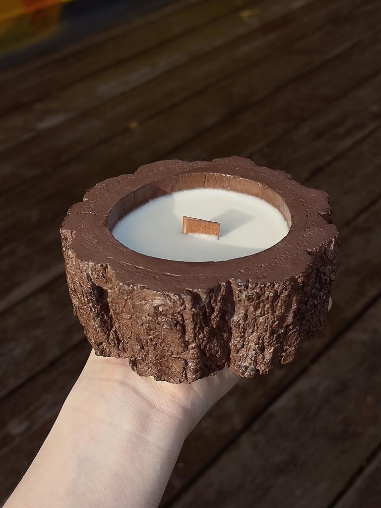 Свеча-шкатулка «Пенёк, еловые шишки»