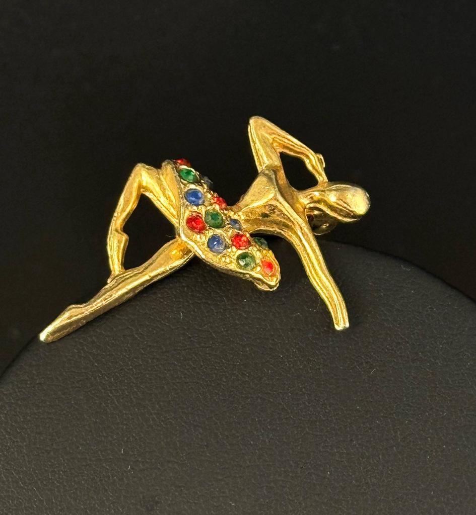 Винтажная брошь «Балерина с цветными камнями» 60е годы