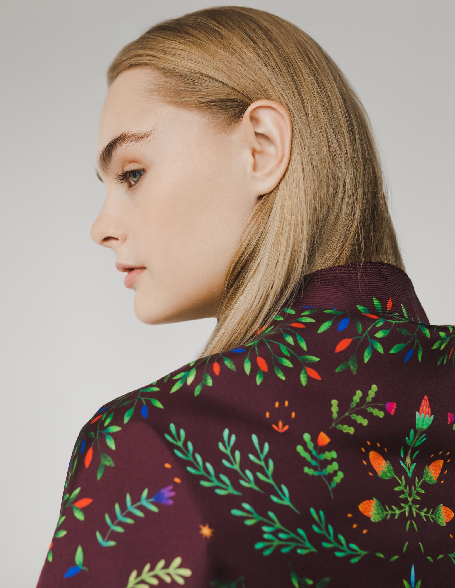 Шелковый платок "Керка" бордовый 90х90 см