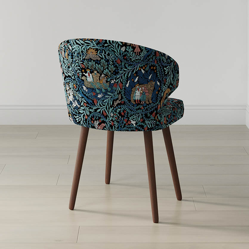 Стул "Куим" с принтом Биармия (черный фон, синие веточки)