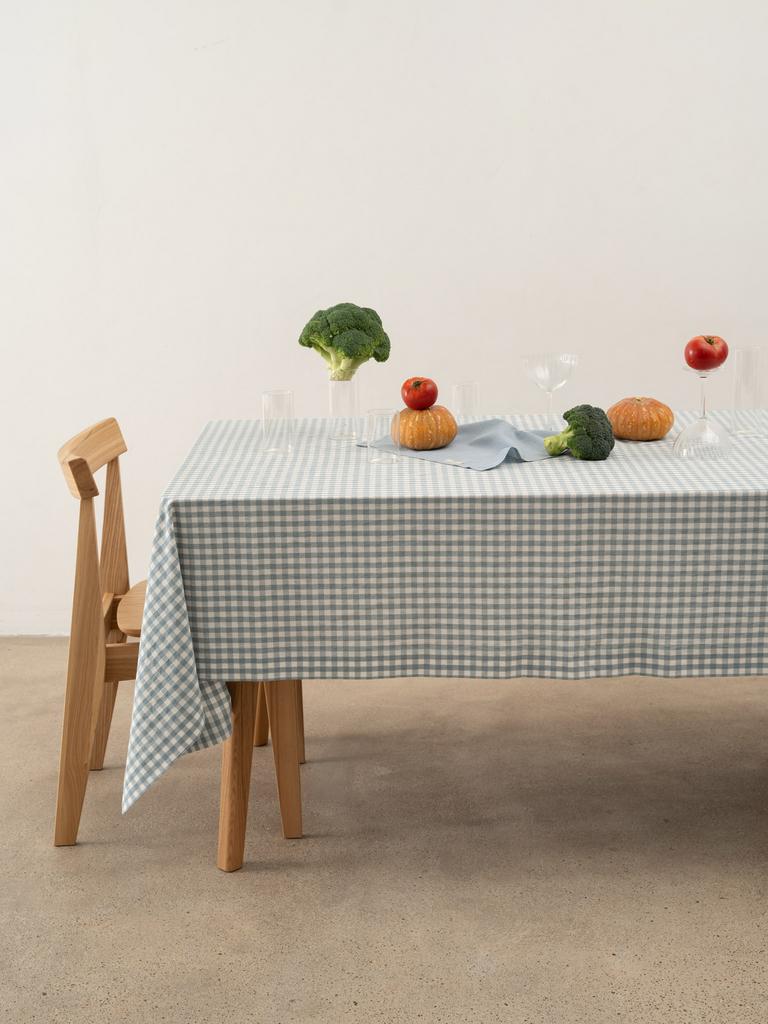Скатерть в голубую клетку из варёного хлопка «Тёплая речка» Pure Linen