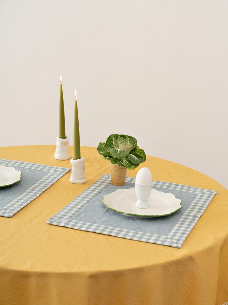 Плейсматы «Тёплая речка» голубые, клетка, 2 шт, варёный хлопок, стёганые