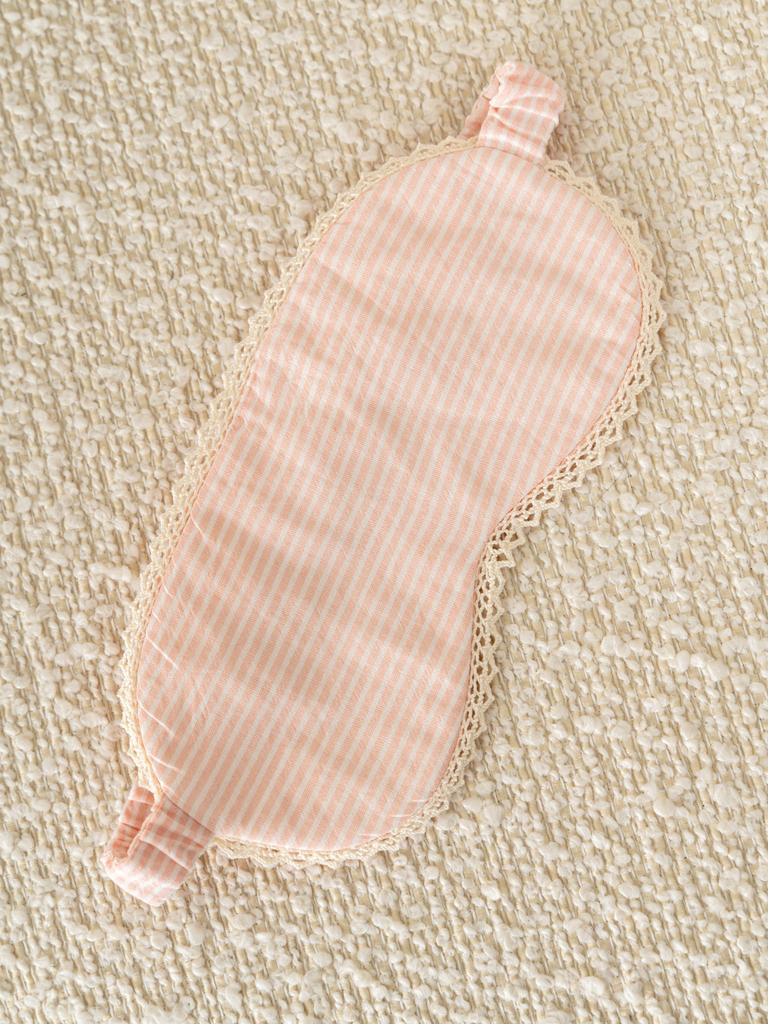 Маска для сна «Закат» из варёного хлопка с кружевом, розовая и в полоску