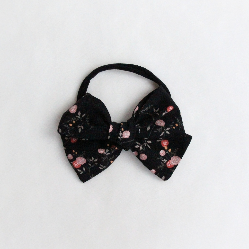Повязка на голову "Хлопковый бант" черный с розами