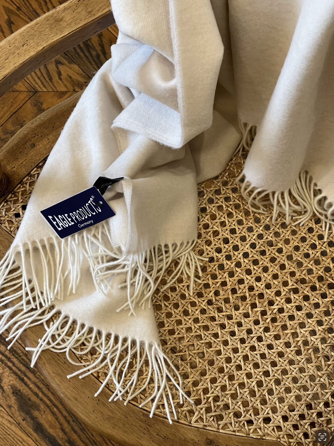 Плед с бахромой Boston Eagle, 100% овечья шерсть, 130x200см, Off-white (молочный)