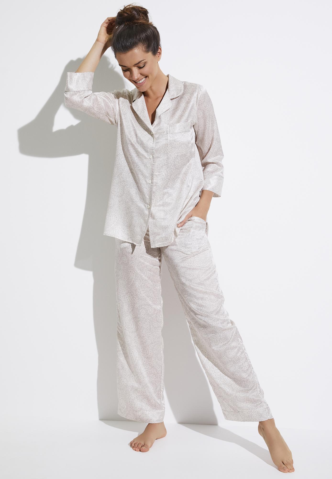 Брюки SLEEPSHIRT SILK CHARMEUSE Zimmerli, 100% хлопок+шёлк, цвет: paisley sand (песочный узор пейсли)