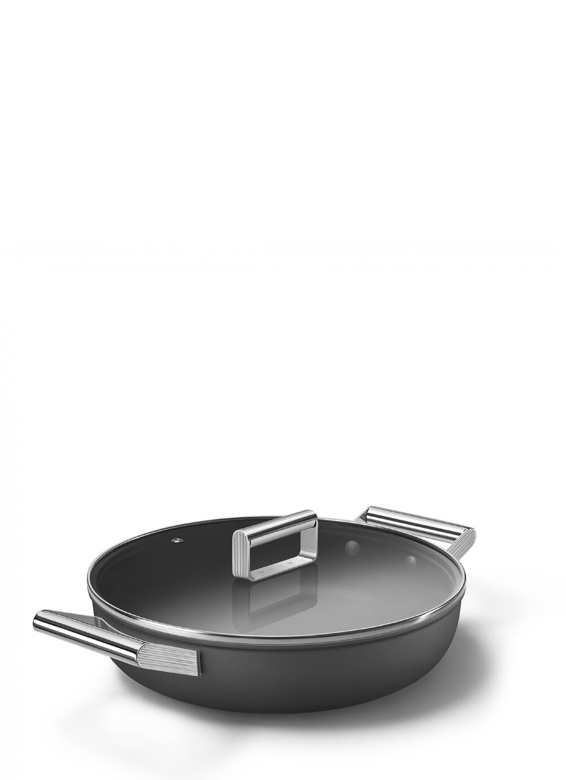 SMEG Глубокая сковорода с двумя ручками и крышкой, 28 см черная