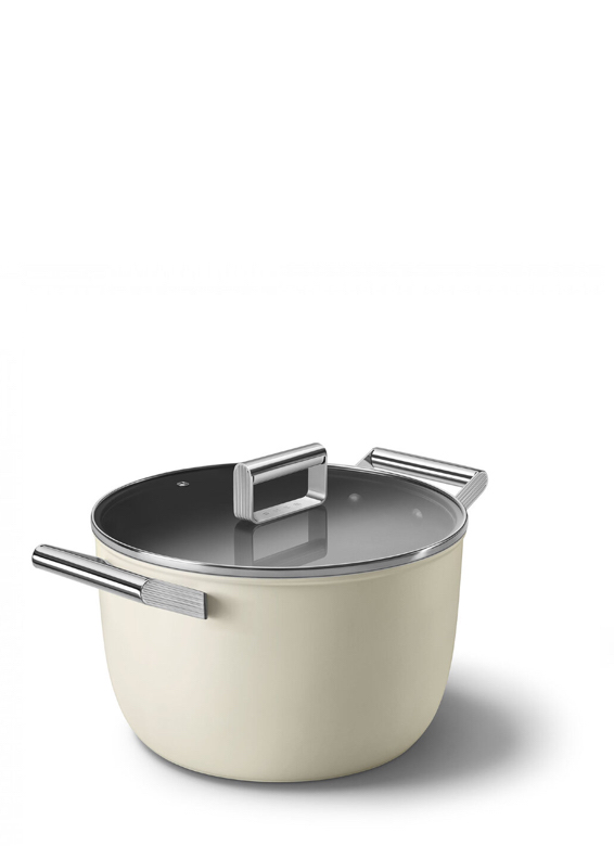 SMEG Кастрюля с двумя ручками и крышкой 26 см, 7.7 л кремовая