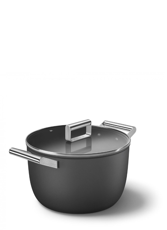 SMEG Кастрюля с двумя ручками и крышкой 26 см, 7.7 л черная