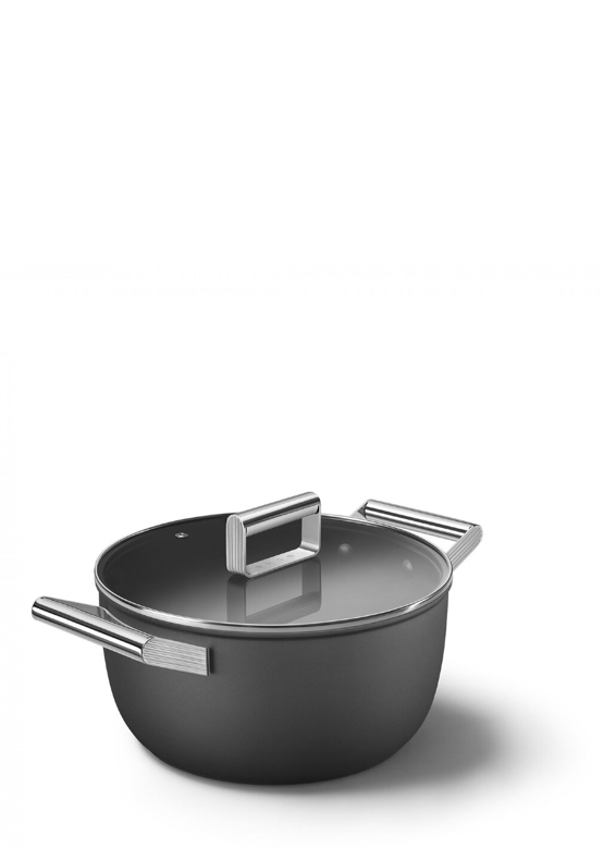 SMEG Кастрюля с двумя ручками и крышкой 24 см, 4.6 л черная