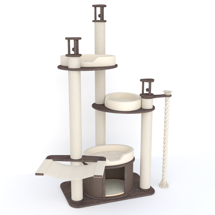 Напольный комплекс для котов с большим домиком, удобными лежанками и гамаком 205 см (арт. NPM171)