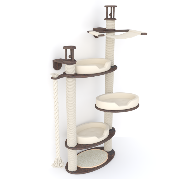 Комплекс с белыми подушками для кошек с креплением к стене (арт. KKS12)