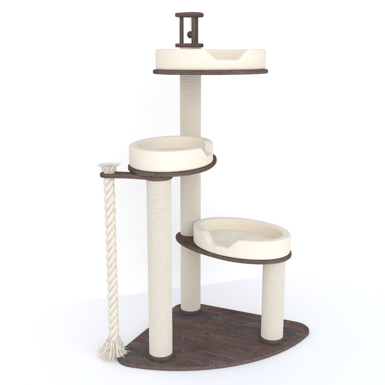 Угловой игровой комплекс для животных - три лежанки и хлопковый канат (арт. NPM52)