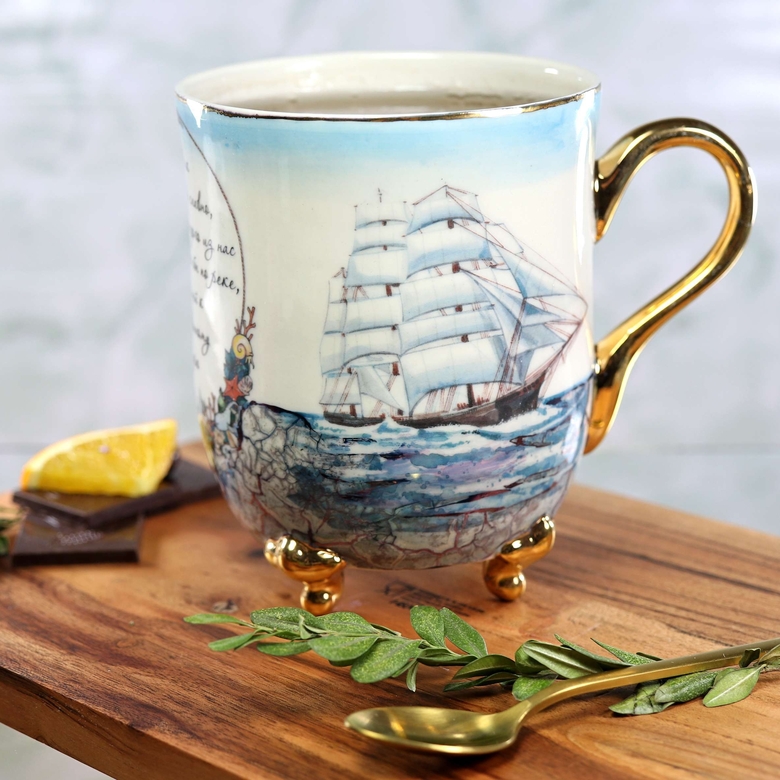 Large porcelain moustache mug "Marine"