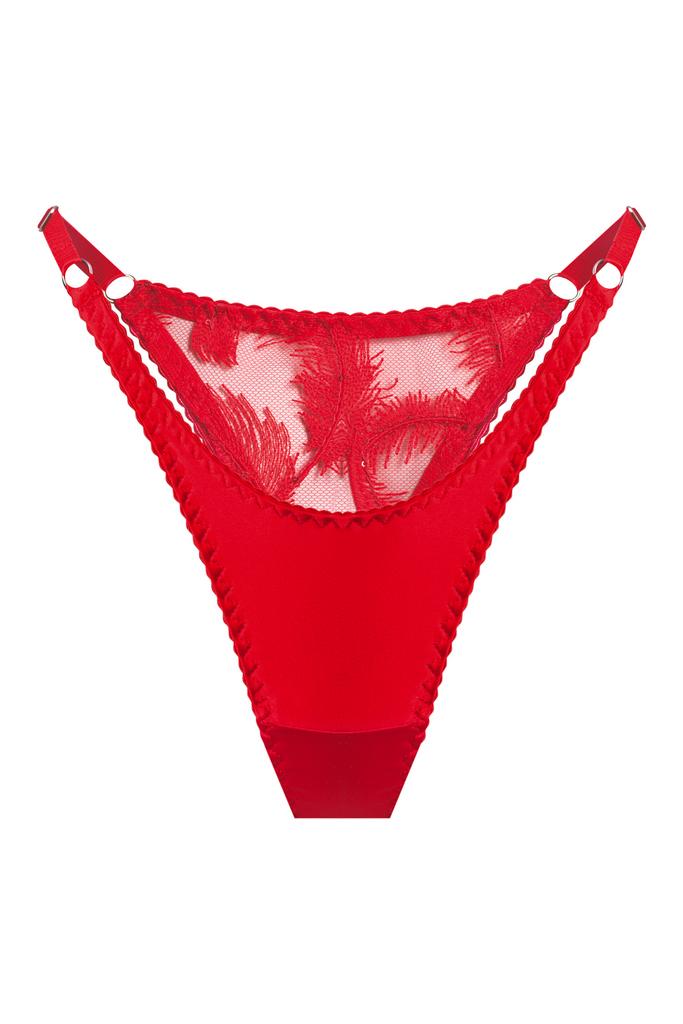 красные шелковые трусы стринги blaze с кружевом