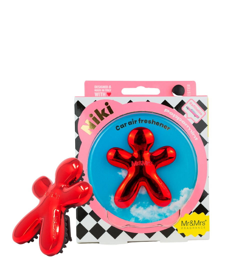 Дизайнерский ароматизатор для автомобиля NIKI PEPPER MINT | ПЕРЕЧНАЯ МЯТА красный металлик