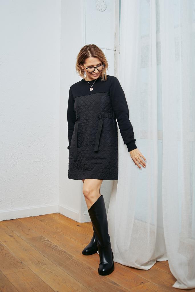 Платье комбинированное черное