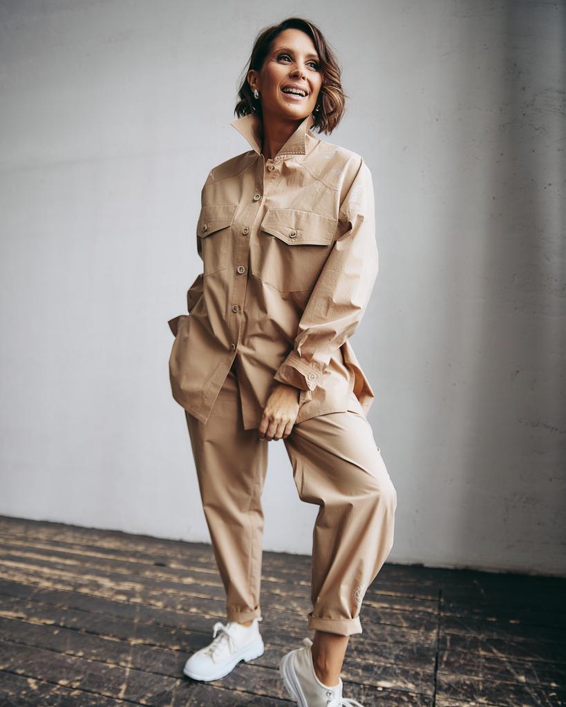 Рубашка овер, бежевая