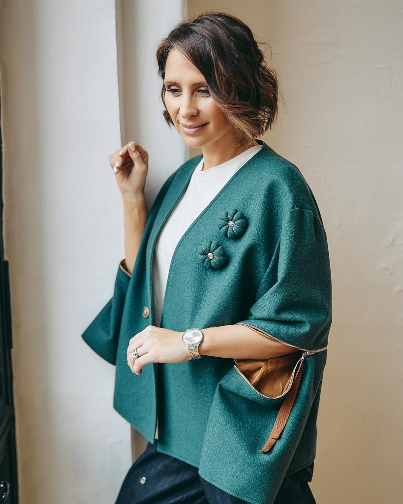 Жакет рукава на замке, зеленый