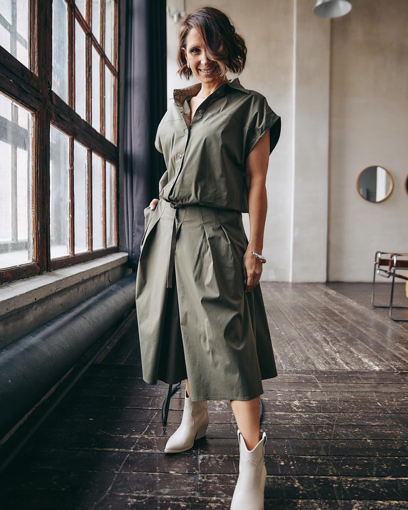 Юбка со складками, зелёная