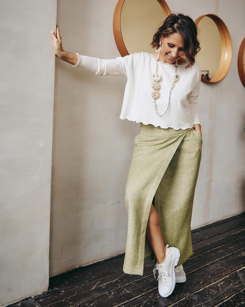 Юбка на кокетке с запахом, зелёная