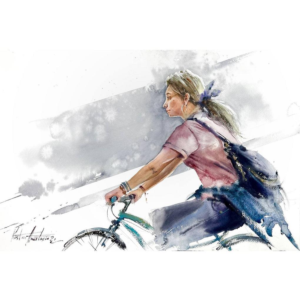 Картина  "Девушка на велосипеде”